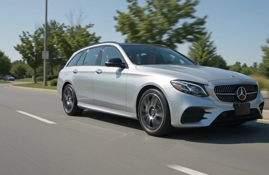 Silver estate car on the road